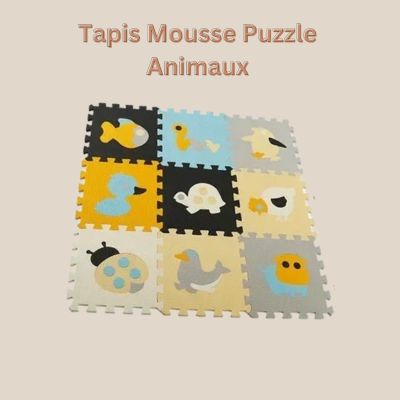 Tapis Mousse Puzzle | Animaux Gris/Jaune